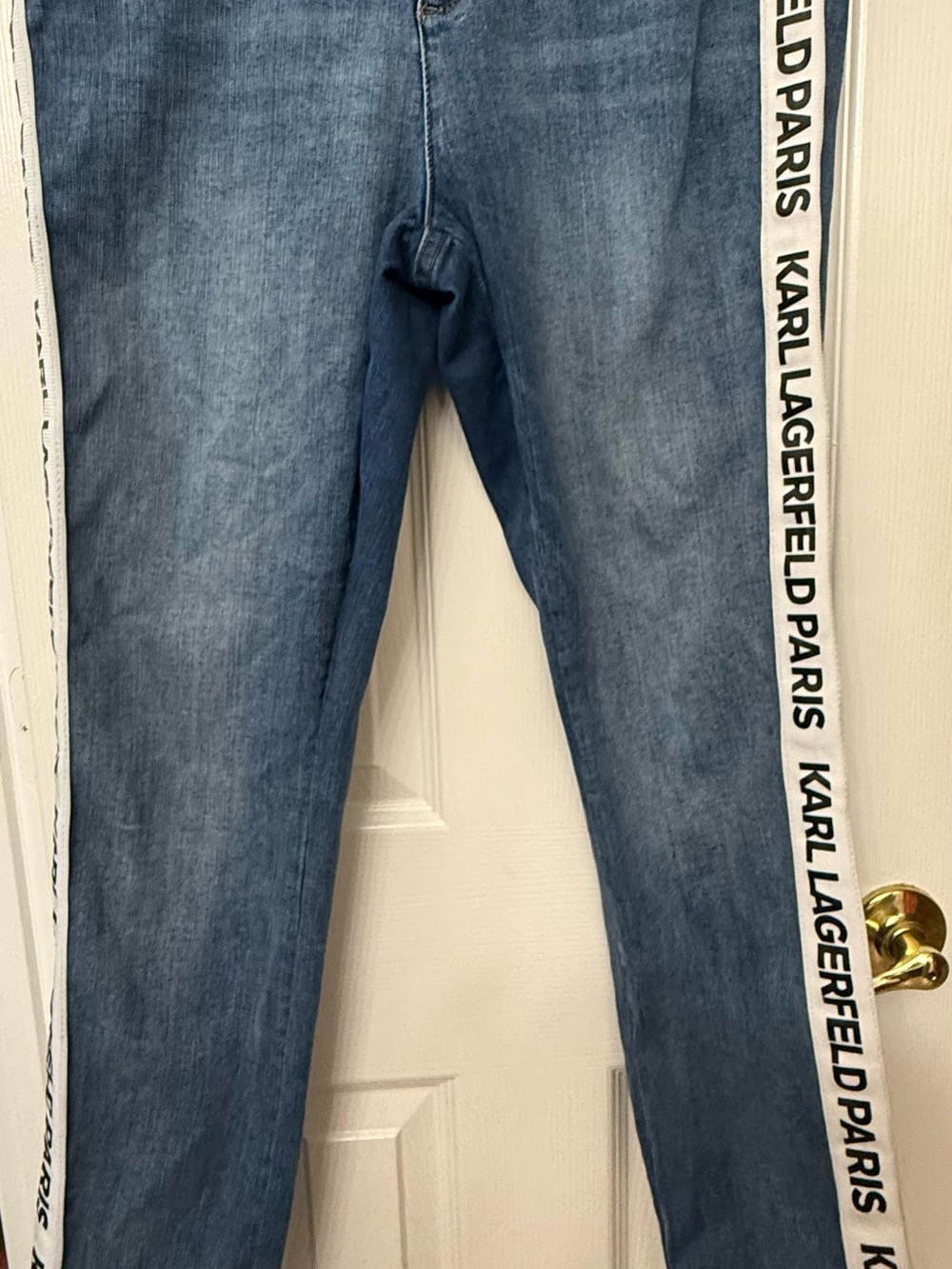 Karl Lagerfeld Blue Skinny Jeans with White Logo Side Tape size 14 - Picture 2 of 6